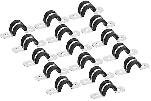 sourcing map 16Stück 12mm(1/2) Rohrschellen Kabel Klemme Kabelschellen Edelstahl Gummi Gepolstert Schlauch Klemme U-förmige Metallklemmen Rohrhalter für Rohr Leitung Draht