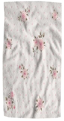 Pehede Badetuch mit Blumenmuster, gepunktet, Shabby-Chic-Stil, Muster mit rosa Rosen, weiche, saugfähige Handtücher für Badezimmer, Küche, Strand, Spa, Fitnessstudio, Yoga, Schwimmen, Heimdekoration,
