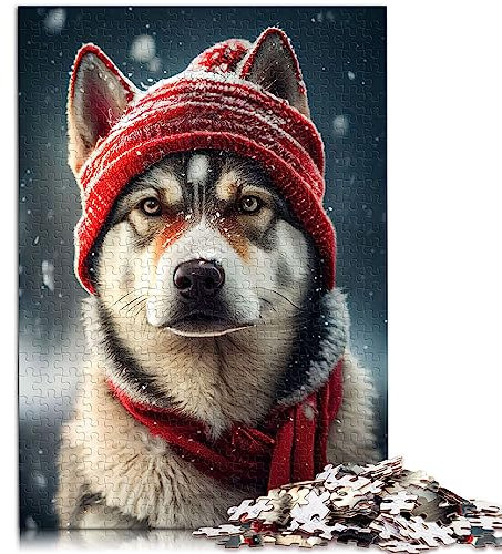 Puzzle für Erwachsene, Husky Mütze, 1000 Teile, für Erwachsene, Papppuzzle, Cartoon Puzzle, 10,27 x 20,47 Zoll/26 x 38 cm.