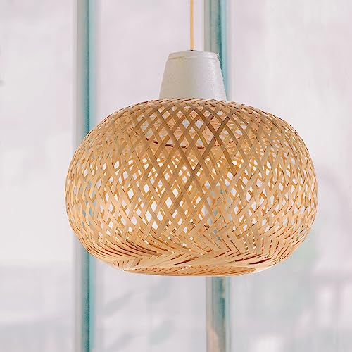 Baluue Handgewebter Lampenschirm, 28cm Vintage Bambus-Lampenschirm Rattan-Pendelleuchte Ersatz-Pendellampenschirm Geeignet für B&Bs, Restaurants und Heimdekorationen