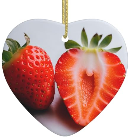 Weihnachtsbaumschmuck, Erdbeere, Keramik, zum Aufhängen, zweiseitig bedruckt, für Weihnachten, Familienfeier, Urlaub, dekorativ