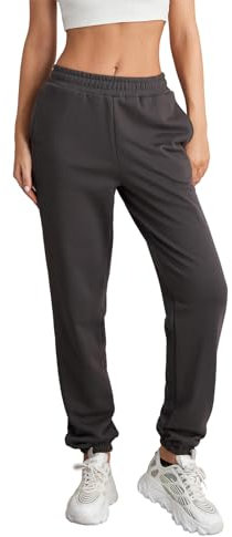 Jogginghose für Teenager, Mädchen, weite Passform, hohe Taille, Kordelzug innen, Yoga-Sweathose mit Taschen, grau dunkel, S