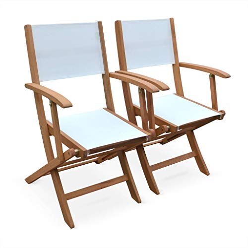 Alice's Garden - Gartensessel aus Holz und Textilene - Almeria Taupe weiß - 2 Klappsessel aus geöltem FSC Eukalyptusholz und Textilene