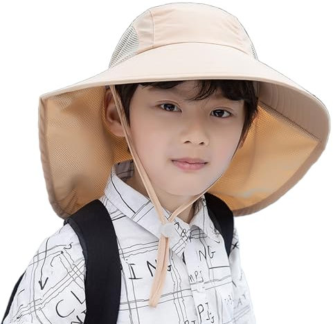 AIDIER Kinder Sonnenhut mit Nackenklappe, Sonnenhut UV-Schutz UPF 50 Jungen Mädchen Sommer breiter Krempe Sonnenhut Faltbar Strandhut Verstellbarer, atmungsaktiver Sonnenhut 4-13 Jahre Jungen Mädchen