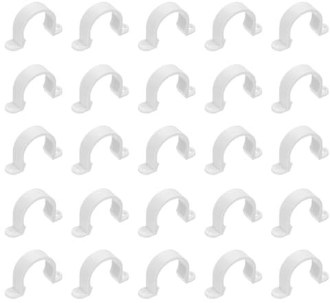 QUARKZMAN 100 Unidades de Abrazaderas de Tubo de PVC, 40mm (1-4/7) Abrazadera de Conducto de Plástico con 2 Orificios Soporte de Montaje para Tubo de PVC y Cables, Blanco