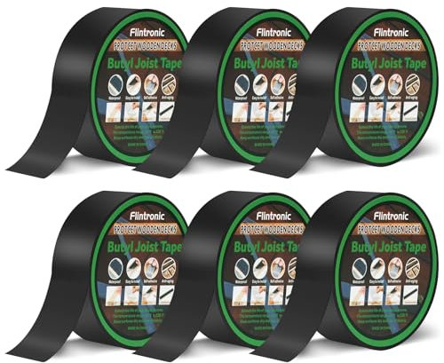 flintronic 6 Stück Dach Reparaturband, 5cm(w) x 15m(L) Bitumenband Selbstklebend, Wasserdichtes Butyl Klebeband, Gaffer & Duct-Klebeband, Dachband Dichtband, für Deck Dachabdichtung(Schwarz)