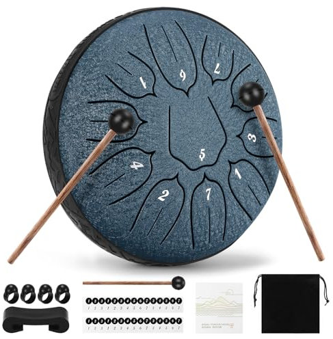 Steel Tongue Drum, 6 Zoll 11 Töne Zungentrommel Mit Trommelstöcken, Mit Tragetasche Und 4 Fingerauflagen, Handpan Geeignet Für Meditation, Yoga, Klangtherapie（Marineblau）