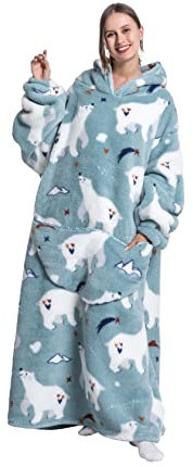 ZXIMU Extra Long Blanket Hoodie Oversized Hoodie Blanket Long Wearable Blanket Hoodie for Adults Snuggle Blankets (Bear)