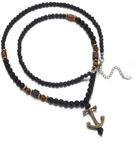 Dazylleco Lange Perlenkette Herren Halskette Perlen Schwarz Braun Lang Modeschmuck Kette Lang Geburtstagsgeschenk für Ihn(24025)