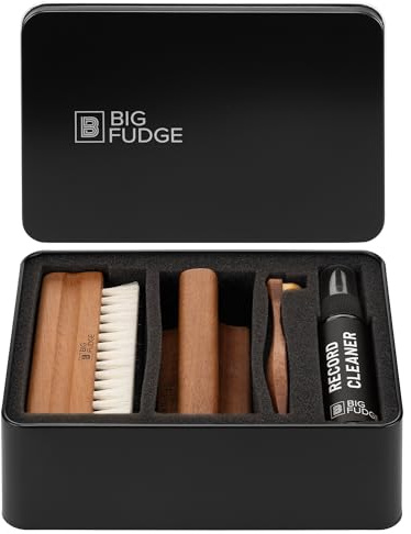 Big Fudge Vinyl Collector's Edition Record Cleaning Brush Kit - 100% Sapele Wood Record Cleaner for Vinyl Records - With Velvet Brush Stylus Brush Cleaner Solution & Storage Case