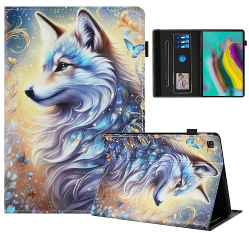 Rostsant Custodia Samsung Galaxy Tab S5e 2019 Cover Libro Stand Funzione Slot per Carte Libro Cover Tablet Protettiva per Samsung Galaxy Tab S5e 10.5 Pollici SM-T720/SM-T725 Lupo bianco