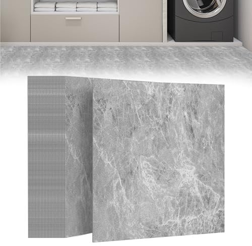 Suusolny Lot de 54 dalles de sol en PVC autocollantes - 5,02 m² - Revêtement de sol en vinyle autocollant - Antidérapant et imperméable - Pour salon, cuisine, salle de bain - Chêne gris
