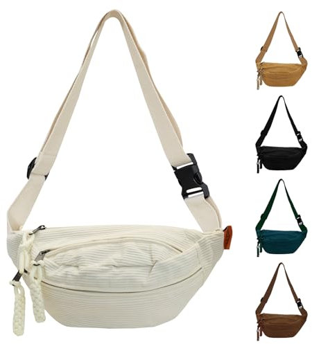GoPaw Bauchtasche Damen Cord, Cord Bauchtasche für Damen, Crossbody Bag Frauen Kord Hüfttasche Kord Hüfttasche Frauen Klein für Outdoor Sport Reise Laufen Schule (Weiß)