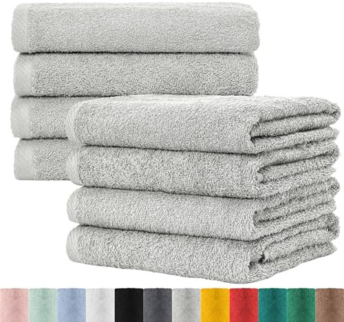 BaSaTex Frottee Handtücher 50x100 im 8er Pack aus 100% Baumwolle - Made in Green Zertifiziert - mit Aufhängeschlaufe - Farbe: Grau