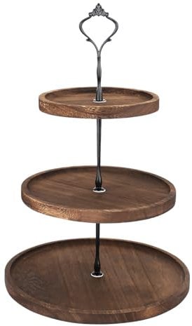 Tortenständer 3 Etagen Holz Servierständer mit Metallgriff Cupcake Ständer Kuchenständer Halter Turm Kuchenplatte Obst Kekse Süßigkeiten Etagere für Hochzeits Geburtstag Nachmittagstee Party