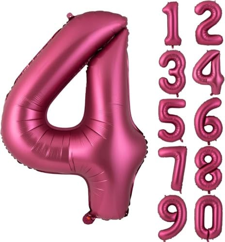 Zahlen 4 Ballons 40 Zoll Wein rot Luftballon 4 Burgund Folie Helium große Ballons für Geburtstag Party Jahrestag Dekorationen（Digital 4）
