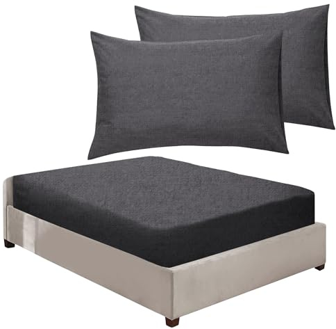 100% Brushed Cotton Flannelette 40CM/16 Extra Deep Fitted Sheets in 12 Colours (Charcoal, Super King + Pillowcase Pair)