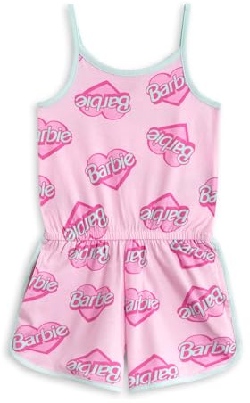 Barbie Rosa ärmelloser Spielanzug für Mädchen | Sommer-Outfit mit Herz-Logo, elastischem Bund und Taschen | Leichte Freizeitkleidung für Kinder | Niedlicher Cartoon-Strampler - 7-8 Jahre