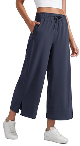 CRZ YOGA Leichte Weite Bein Cropped Hose 64 cm | Casual, Reise, Bequem, Weich, Seitenschlitz, Lockerer Schnitt, Taschen, für Damen