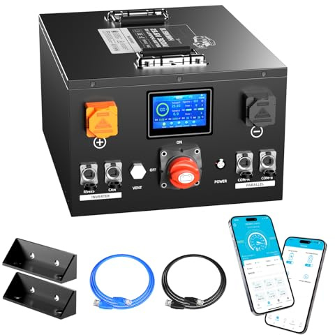 FEENCE Batteria al litio LiFePO4 da 24 V, 320 Ah, capacità 8192 Wh, con protocollo CAN/RS485, con built-in 200 A, BMS per roulotte, inverter da 24 V, impianto solare indipendente dalla rete