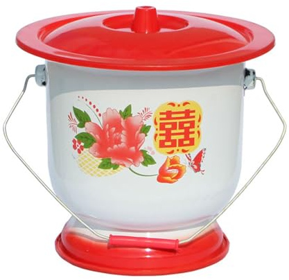 Pot de chambre unisexe, seau à urine avec couvercle, pot de chambre réutilisable en émail avec poignée, seau à pipi pour la maison et la chambre à coucher