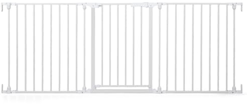 COSTWAY Barrera de Seguridad para Niños, 74,5-198 x 74,5 cm, Valla de Seguridad de 3 Paneles con Doble Bloqueo, Apertura en Dos Direcciones, Puerta Escalera de Metal para Bebés y Perros (Blanco)