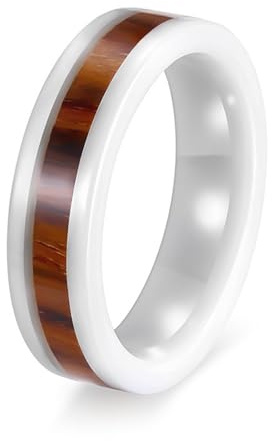 Grewod Verlobungsring Ring, Herren und Damen Keramik 6mm Weiß Braun Holz Muster Ringe Eheringe Schmuck Gr.49-62