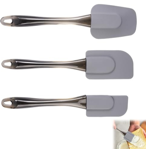 3 Stück Teigspachtel Set, Teigschaber Silikon, Kuchenspatel, Grau | Flexibler Hitzebeständig Antihaft Spatel, Küchenutensilien zum Backen,Kochlöffel in Lebensmittelqualität zum Mischen Rühren