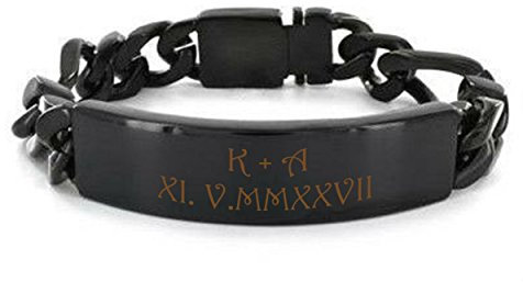 aplusashop ID ID Massiv Edelstahl Armband mit Gravur nach Wunsch! NEU Panzerarmband Gold/Silber/schwarz (Schwarz)