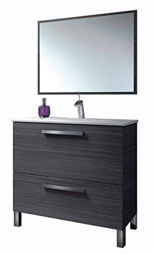 HABITMOBEL Mueble Baño con Espejo, Lavabo Cerámica (Puerta abatible + Cajon) Modelo Charles