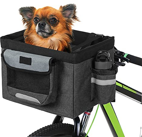 Lixada Bicycle Basket, Foldable Bike Front Basket Removable Cycling Frame Basket For Pet Dog Cat Carrier Bag