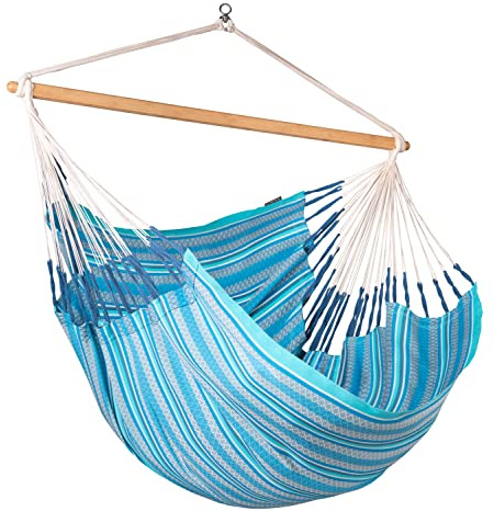 La Siesta®- Habana Hängesessel Kingsize Size für Entspannung & Stil: 360° Drehgelenk, hochwertiges Bambusholz - GOTS-zertifizierte Baumwolle. (Azure)