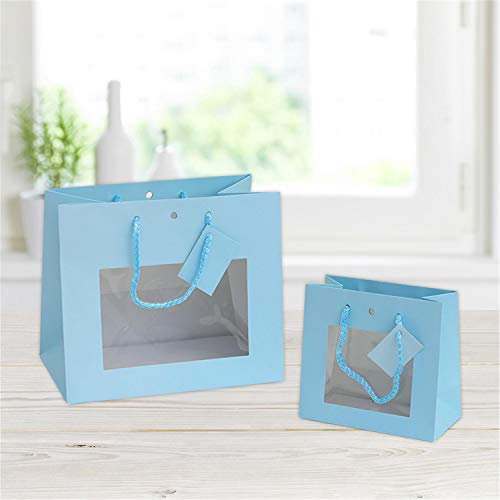 FLORIO CARTA Shopper Azzurra con Finestra Trasparente. Ideale per Confezionare Regali di Grandi e Piccini. Dimensioni: 16 x 8 x 13 cm