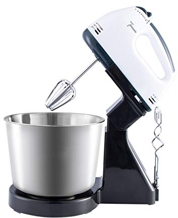 JHNEA Batteur électrique sur Socle de 100W avec Bol de 1.7 litres, 2 Batteurs, 2 Crochets à pétrir, 1 Fouet, Idéal pour Battre des œufs en Neige, préparer de la crème, des génoises,White