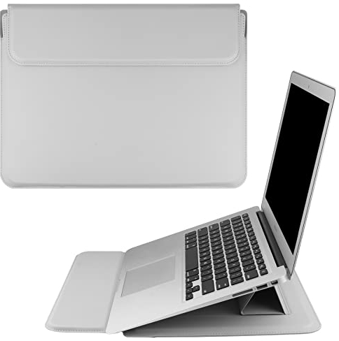 HoYiXi 13.3 Zoll Laptop Tasche Leder Hülle Leather Sleeve Kompatibel mit MacBook Air 13 M1 2021-2018 / MacBook Pro 13 2021-2016 / Surface Pro 8 2021 / Surface Go 3 2021 Laptop Schutzhülle, silber grau