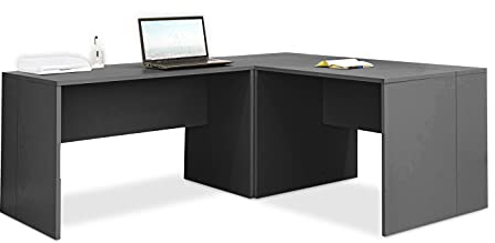 mutatio Eckschreibtisch - Winkelkombination - Büro Möbel - Winkelkombi in Grau - Bürotisch - PC Tisch - Arbeitstisch - B 185/185 x H 75 x T 75 cm | Schreibtisch