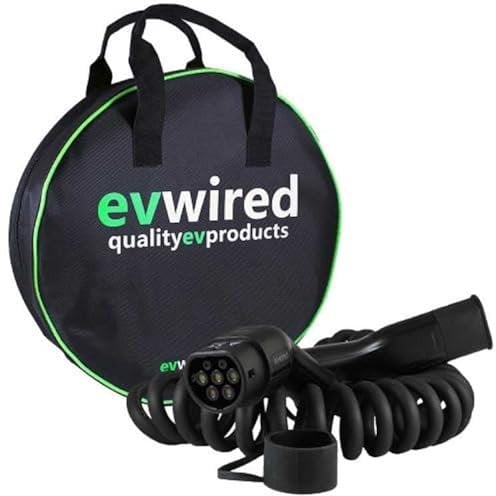 EV Wired Coiled Type 2 to Type 2 3 metre EV charging cable 32A 7kW single phase with free carry case