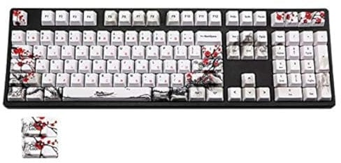 Fhdpeebu 110 Keys PBT Keycap Dye-Sublimation Plum Blossom Cherry Profile Key Cap DIY Mechanical Keyboard Keycap Set Japanese