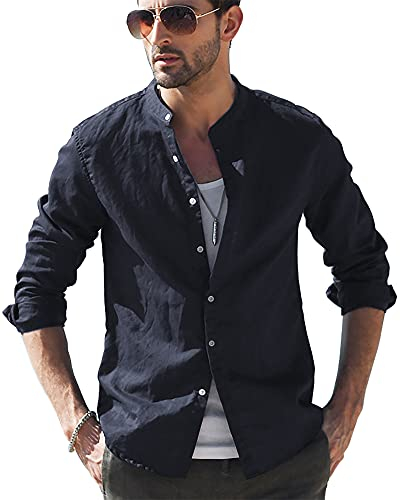 LVCBL Herren-Freizeithemd leinenhemd Sommer mit n Freizeithemd Marine 3XL