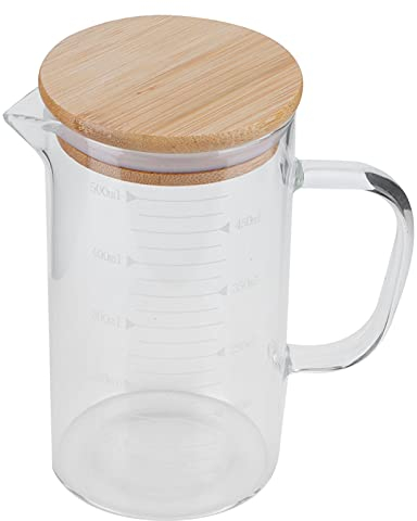 Taza de vaso graduada con asa y tapa duradera, taza medidora de vidrio de borosilicato Taza resistente al calor para hotel, restaurante, hogar(500ML)