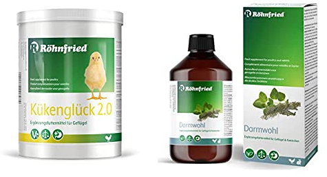Röhnfried Kükenglück Aufzuchtpräparat (550 g), Kükenfutter mit Vitaminen als Pulver, Aufzuchtfutter für Hühner & Geflügel & Darmwohl Nahrungsergänzung (250 ml) für Nager, Geflügel & Kleintiere