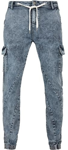 Urban Classics Herren Denim Cargo Jogging Pants Hose, Light SkyBlue Acid Washed, XL