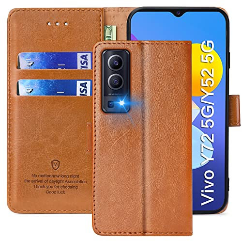 FMPCUON Coque pour Vivo Y72 5G / Y52 5G, Étuis à Rabat Vivo Y72 5G / Y52 5G,Premium PU Etui Housse en Cuir Portefeuille de Protection Magnétique pour Vivo Y72 5G / Y52 5G,Brun