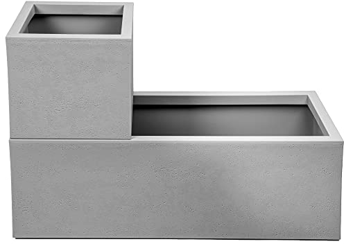 Ondis24 2 x Pflanzkübel Vulkan, 57+21 Liter Volumen, Blumenkasten mit Wasserspeicher, stapelbar, Balkon, Blumenkübel Set (Grau) Basalt (grau)