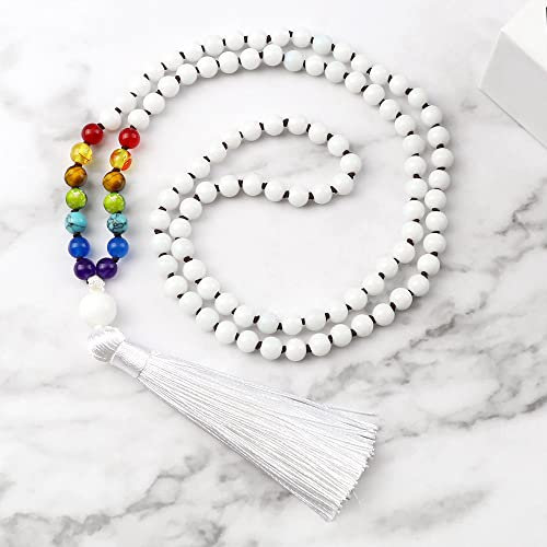 sdfwe Edelstein Kette,Böhmischer Natürlicher Edelstein 7 Chakra-Korn-Weiße Hängende Halskette Mit Quasten-Kette Für Frauen-Mann-Modeschmuck