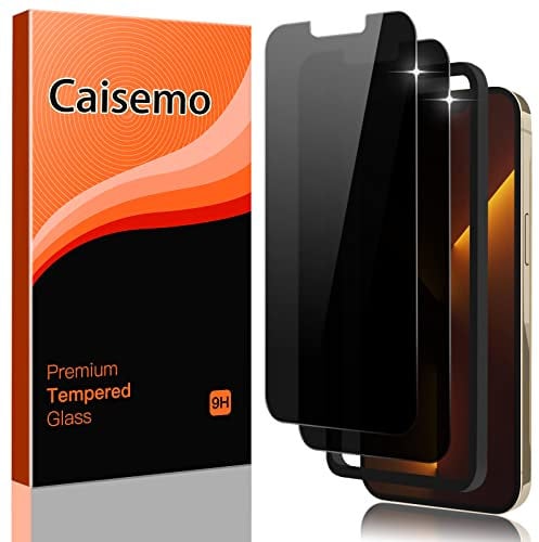Caisemo 2 Pack For iPhone 13 Pro Max 6.7'' Privacy Tempered Glass Screen Protector, Anti Spy, with Installation Frame 9H Hardness, Anti Scartch