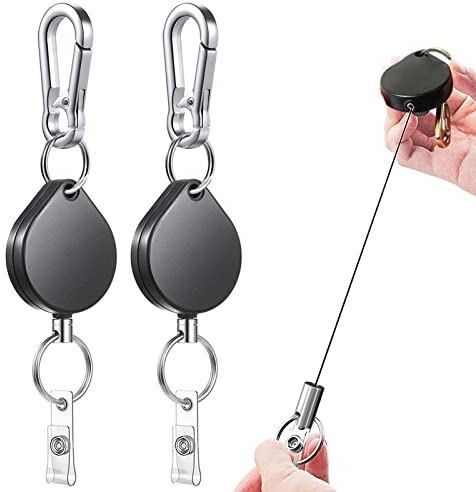 YIDOUJIN 2er-Pack einziehbarer Schlüsselanhänger, strapazierfähiger Karabiner-Ausweishalter, taktische ID-Ausweisrolle mit einziehbarer 35-Zoll-Stahlschnur, 5oz