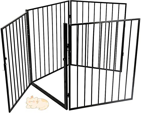 Kids Sicherheitsgitter, ausziehbar, Kamin, Schutzgitter, Zaun für Haustiere, verstellbar und beweglich, Sicherheitszaun, Schwarz, 4 Stück, 240 x 2,5 x 75 cm