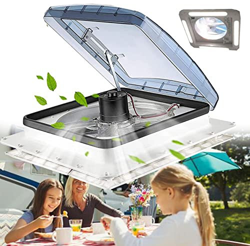 Wohnmobil-dachventilator, 12 V Duschdachlukenventilator, 36 X 36 Cm/40 X 40 Cm Abluftventilator Mit Led-licht Und 3-stufen-ventilator, Zwei-wege-luftstrom, Für Wohnwagen-dachfensterlüfter,360mm