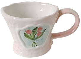 PSVOD Taza de Cristal con Flores, Taza de café de cerámica, Cocina, Desayuno, Taza de té de la Leche, Taza Decorativa for el hogar Conveniente